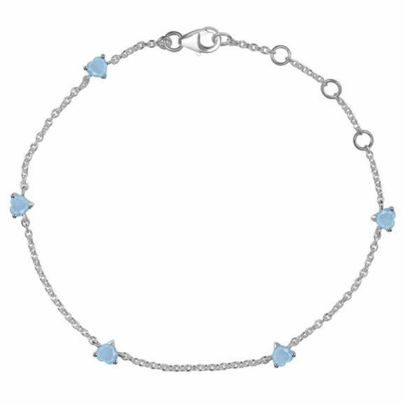 Natural Aquamarine Heart Shape 925 Sterling Silver Dainty Bracelet - Picture 2 of 3